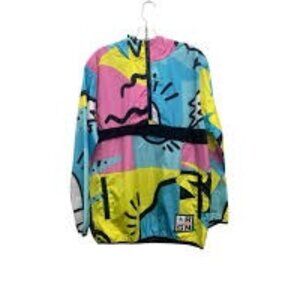 NWT Reason Men's L 1/4 Zip Windbreaker 90s Graffiti Hoodie Jacket Multicolor